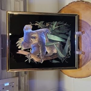 Vintage Kafka Gold Foil Koala Art Print USA 1985 8x10 eucalyptus tree #4234